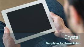  Presentation with digital - Amazing PPT theme having palmtop - closeup of man holding digital backdrop and a tawny brown colored foreground