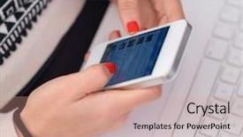  Presentation with cell - Slides featuring palmtop - close-up of woman's hand holding background and a coral colored foreground