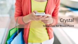  Presentation with customer service phone number - Audience pleasing theme consisting of palmtop - female customer with cellular phone backdrop and a coral colored foreground