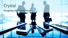  Presentation with pen - Presentation theme featuring palmtop - image of eyeglasses pen cellular background and a cool aqua colored foreground