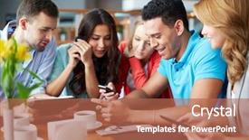  Presentation with teenage - Colorful slide deck enhanced with palmtop - portrait of teenage friends using backdrop and a coral colored foreground