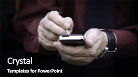  Presentation with gadget - PPT theme with palmtop focus point on nearest background and a black colored foreground