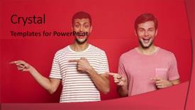  Presentation with two men on a judo - PPT theme with pals - two cheerful young men standing background and a red colored foreground