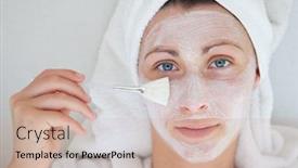  Presentation with anti aging - Theme having pampered-woman-making-anti-aging background and a soft green colored foreground