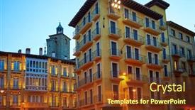  Presentation with city - Colorful slide deck enhanced with pamplona-navarra-ayuntamiento-city-hall backdrop and a tawny brown colored foreground