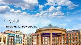  Presentation with spain - Cool new slides with pamplona navarra in spain plaza del castillo square downtown backdrop and a light blue colored foreground