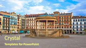  Presentation with spain - Audience pleasing presentation theme consisting of pamplona navarra in spain plaza backdrop and a violet colored foreground