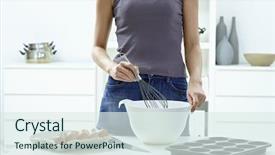  Presentation with bowl - Presentation having pan cake - female hands whipping eggs background and a  colored foreground