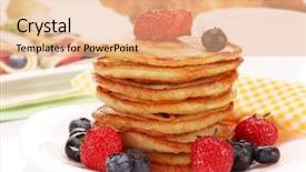  Presentation with honey whiskey - Beautiful PPT layouts featuring pan cake - small pancakes topped with honey backdrop and a coral colored foreground