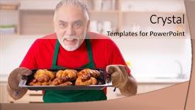  Presentation with old fashioned country kitchen - Slide set featuring pan cake shop - old male baker working background and a lemonade colored foreground