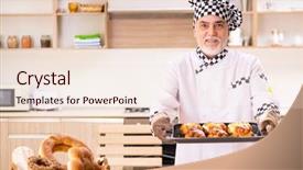  Presentation with kitchen - Audience pleasing presentation theme consisting of pan cake shop - old male baker working backdrop and a lemonade colored foreground