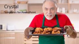  Presentation with kitchen - Beautiful slide set featuring pan cake shop - old male baker working backdrop and a coral colored foreground