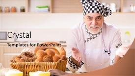  Presentation with kitchen - Presentation featuring pan cake shop - old male baker working background and a lemonade colored foreground