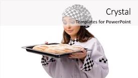  Presentation with female hormone - Presentation featuring pan cake shop - young female baker isolated background and a  colored foreground