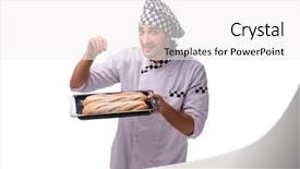  Presentation with monarch butterfly isolated on white - PPT theme featuring pan cake shop - young male baker isolated background and a  colored foreground