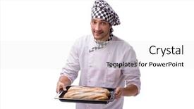  Presentation with maroon and white - PPT layouts enhanced with pan cake shop - young male baker isolated background and a  colored foreground