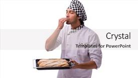  Presentation with pale male hawk - Slide deck consisting of pan cake shop - young male baker isolated background and a light gray colored foreground