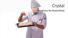  Presentation with frames isolated on white brown - PPT theme enhanced with pan cake shop - young male baker isolated background and a  colored foreground