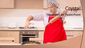  Presentation with kitchen - Presentation featuring pan cake shop - young male baker working background and a  colored foreground