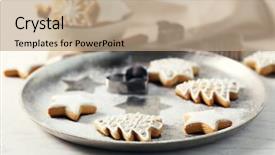  Presentation with beautiful reof christmas season - Amazing slide deck having pan card - beautiful christmas cookies on oven-tray backdrop and a  colored foreground