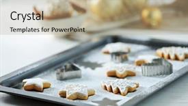  Presentation with cookies christmas - PPT theme enhanced with pan card - beautiful christmas cookies on oven-tray background and a coral colored foreground