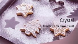  Presentation with delicious christmas cookies - Slide deck consisting of pan card - beautiful christmas cookies on oven-tray background and a light blue colored foreground