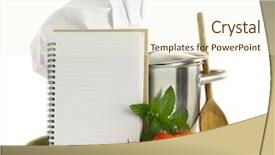 Presentation with cookbook - Presentation theme featuring pan card - cookbook vegetables and casserole background and a cream colored foreground