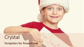  Presentation with red christmas holiday illustration - Slide deck enhanced with pan card - girl in santa hat background and a  colored foreground