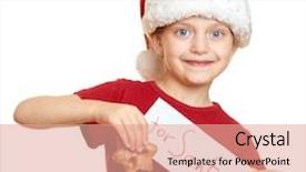  Presentation with cookies christmas - PPT theme enhanced with pan card - girl in santa hat background and a  colored foreground