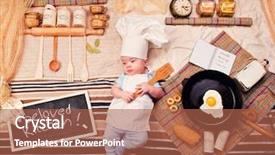  Presentation with cook chef - Slide deck consisting of pan card - infant cook baby boy portrait background and a red colored foreground