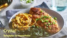  Presentation with catfish - Beautiful PPT theme featuring pan fried catfish with spinach backdrop and a tawny brown colored foreground