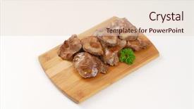  Presentation with liver - Presentation design with pan fried chicken liver on wooden cutting board background and a lemonade colored foreground