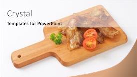  Presentation with pork bacon - PPT theme featuring pan fried side pork bacon on wooden cutting board background and a pink colored foreground