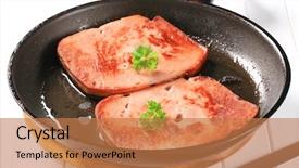  Presentation with luncheon meat - PPT layouts having pan fried slices of luncheon background and a  colored foreground
