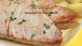  Presentation with steaks - Colorful presentation theme enhanced with pan-fried tuna steaks backdrop and a coral colored foreground