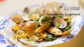  Presentation with clam - Slides with pan-fry-clam-with-basil background and a coral colored foreground