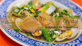  Presentation with clam - Presentation design with pan-fry-clam-with-basil background and a gold colored foreground