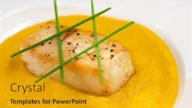  Presentation with chilean - Beautiful presentation theme featuring pan-seared-chilean-sea-bass backdrop and a gold colored foreground