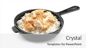  Presentation with paella pan of rice - Slide set consisting of pan with chicken and rice background and a light gray colored foreground