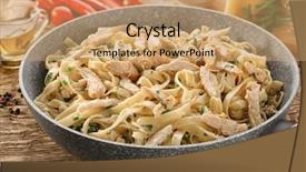  Presentation with frying - Colorful slide set enhanced with pan with delicious chicken alfredo backdrop and a coral colored foreground