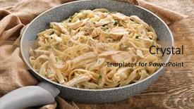  Presentation with chicken little chicks - Presentation design featuring pan with delicious chicken alfredo background and a coral colored foreground