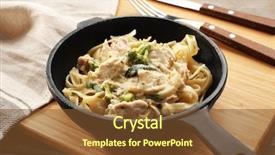  Presentation with frying - Cool new slide deck with pan with delicious chicken alfredo backdrop and a tawny brown colored foreground
