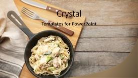  Presentation with chicken little chicks - Audience pleasing PPT theme consisting of pan with delicious chicken alfredo backdrop and a coral colored foreground