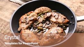  Presentation with frying - Audience pleasing PPT theme consisting of pan with delicious chicken marsala backdrop and a coral colored foreground