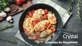 Presentation with frying - Amazing slide deck having pan with delicious chicken marsala backdrop and a dark gray colored foreground