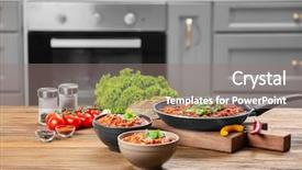  Presentation with sage bowls - Amazing presentation design having cons - bowls and frying pan backdrop and a gray colored foreground