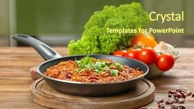  Presentation with wooden boat at sea edge - PPT layouts enhanced with cons - frying pan with delicious chili background and a tawny brown colored foreground