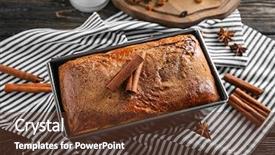  Presentation with baking cake - Presentation featuring pan with delicious cinnamon cake background and a  colored foreground