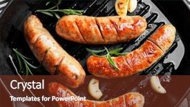  Presentation with grill - Beautiful PPT layouts featuring pan with delicious grilled sausage backdrop and a tawny brown colored foreground