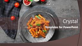  Presentation with sweet potato - PPT theme with pan with sweet potato fries on table background and a tawny brown colored foreground